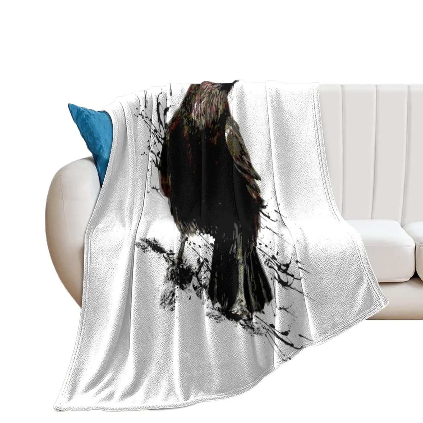 

Watercolor Raven Black Bird Art Throw Blanket Softest Thermal Summer Beddings Winter beds Blankets