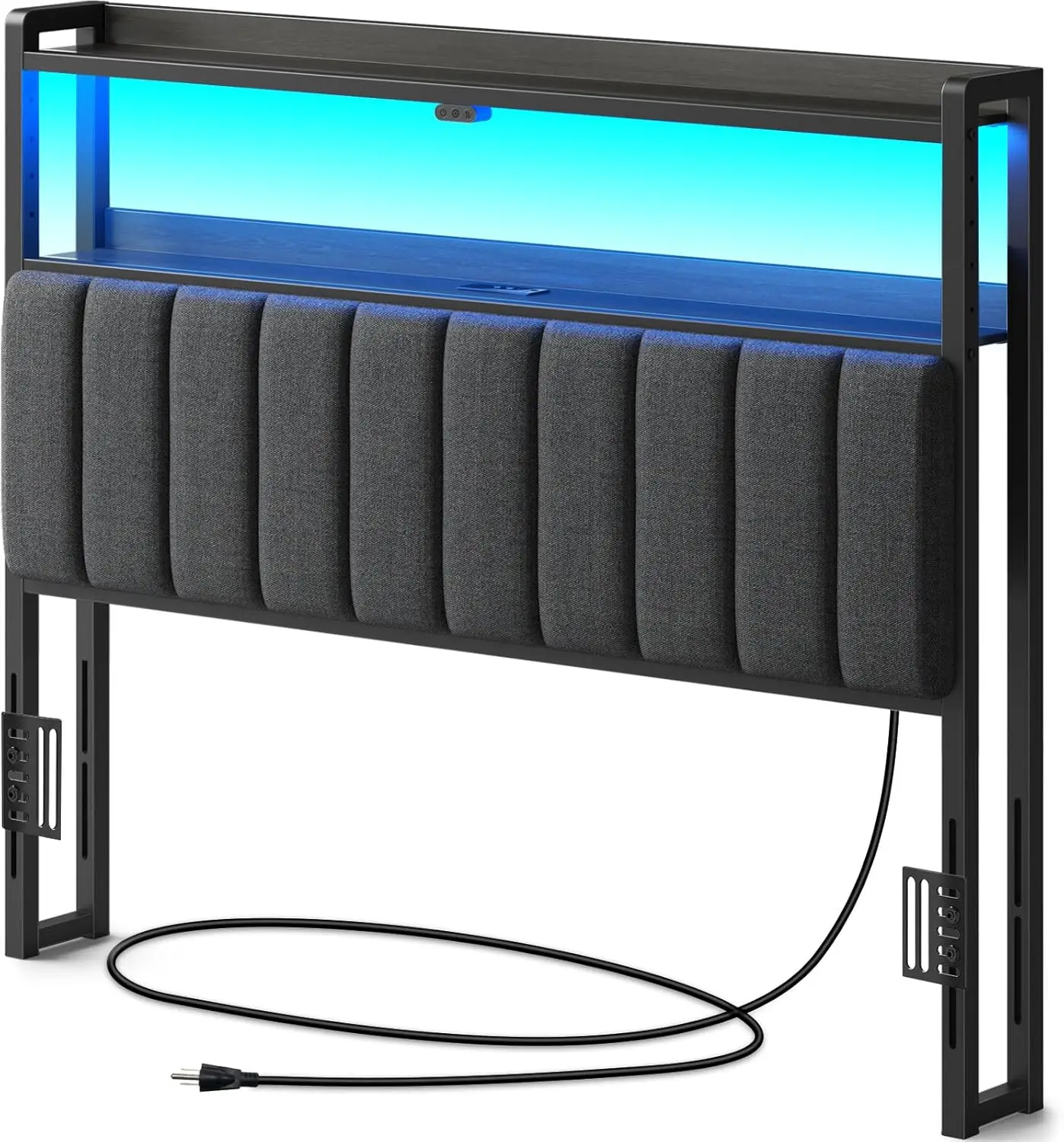 Headboard for Full Size Bed w/ Storage, 60,000 DIY Color of LED Light, Head Board with USB & Type C Port, Height Adjustable