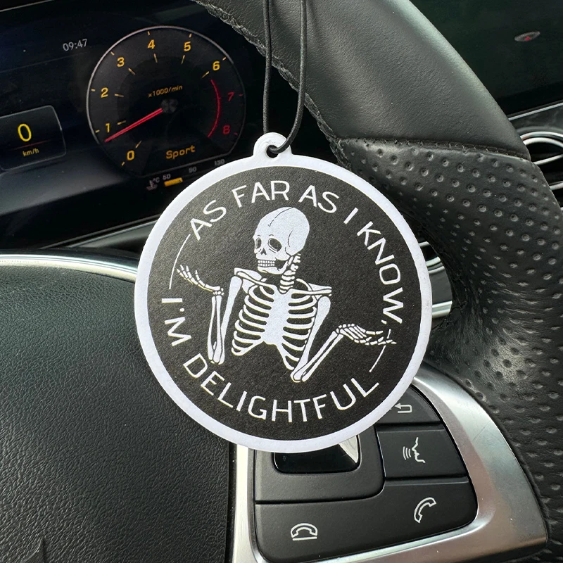 As Far as I Know, I'M Very Pleased with the Car Air Freshener Inspired by Skulls and Skulls and Skulls, with a Bahamian Sea Breeze Scent (Romantic Scent) |   Rearview Mirror Hanger & Dual-Purpose Air Vent Clip |   Natural Material Aromatherapy Tablets |   Long-Lasting Fragrance for 90 Days |   Alcohol-Free |   Not Afraid of the Sun Exposure |   Designed Specifically for Odor Removal in Cars, Closets, and Bathrooms. |   Cartoon Animation Graphics |   Unisex |   Luxury