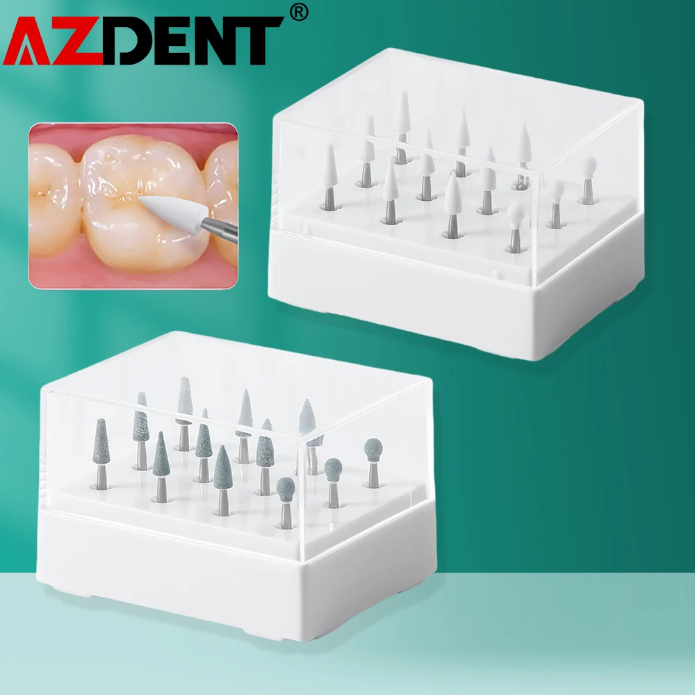 12Pcs/Box Azdent Dental Polishing White Stones FG Burs 1.6mm Aluminum Oxide Abrasive Fine Grit Dentist Polish Tools