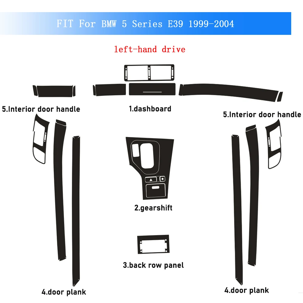 Carbon Fiber Interior Car Sticker For BMW 5 Series E39 1999-2004 Central Console Gear Shift Panel Door Handle Cover Trim