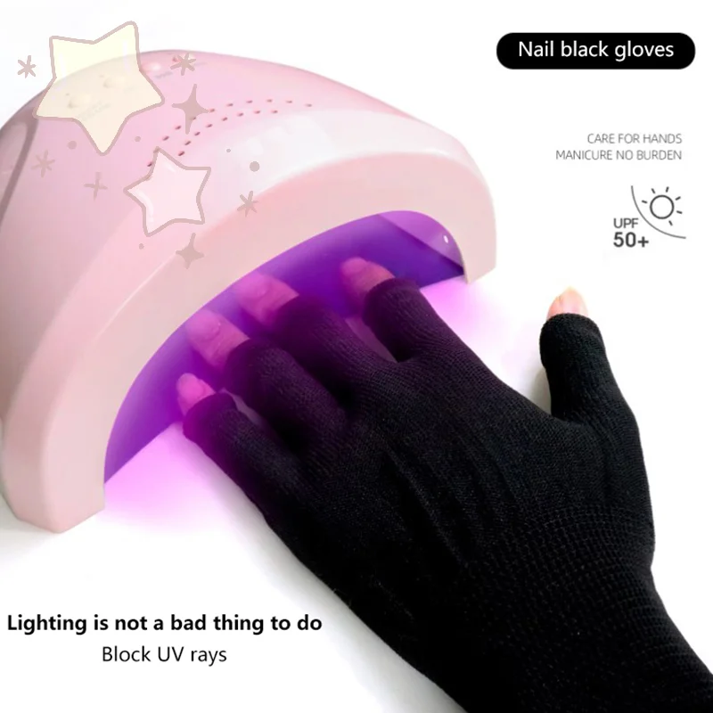 1 زوج المضادة للأشعة فوق البنفسجية الأسود رقيقة قفازات الأظافر أصابع مانيكير أدوات الرسم LED مصباح مجفف الأظافر درع