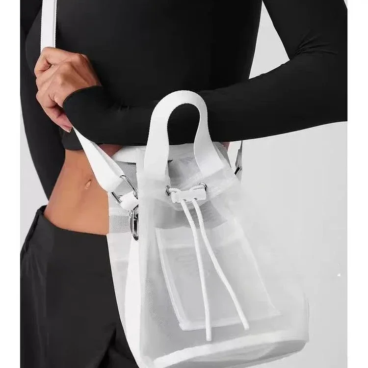 

LO Sports Yoga Sheer Cross Body Bucket Bag Black Casual Handbag for Women's Portable Outdoor Shopping and Makeup Storage Bag
