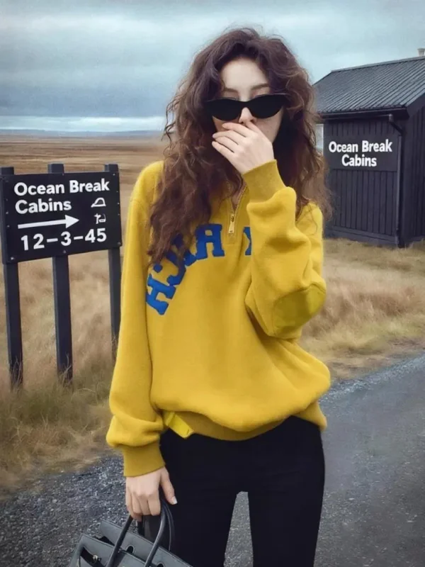 

Unique Yellow Lazy Sle Women's Sweatirt Winter Dopane Relaxing Versatile Top Korean Version Long Sve Henry Collar