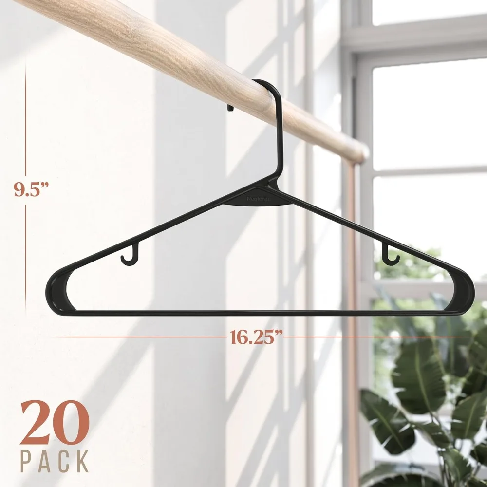 20 Pack Black Plastic Hangers - Durable Space Saving Coat Hangers for Closet