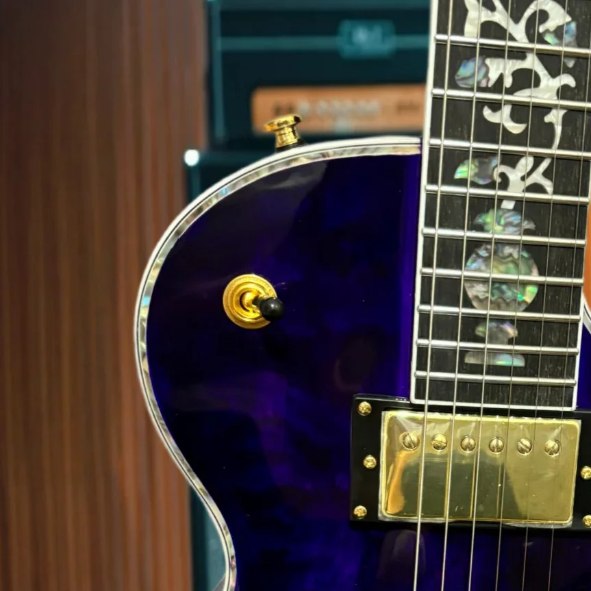 Semi-Hollow Jazz Electric Guitar P90 Pickups Dual F-Holes Purple Burl Top Abalone Vine Floral Fingerboard Inlay