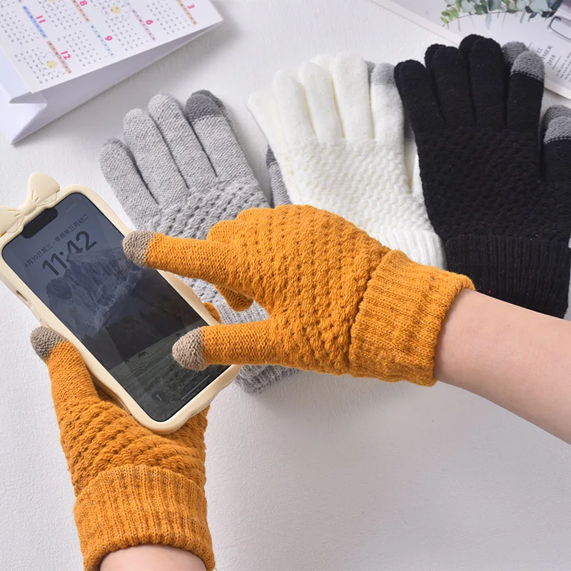 Autumn And Winter Gloves Plus Fleece Men's And Women's Fashion Touch Screen Jacquard Reverse Stitch Pineapple Winter Warm Gloves