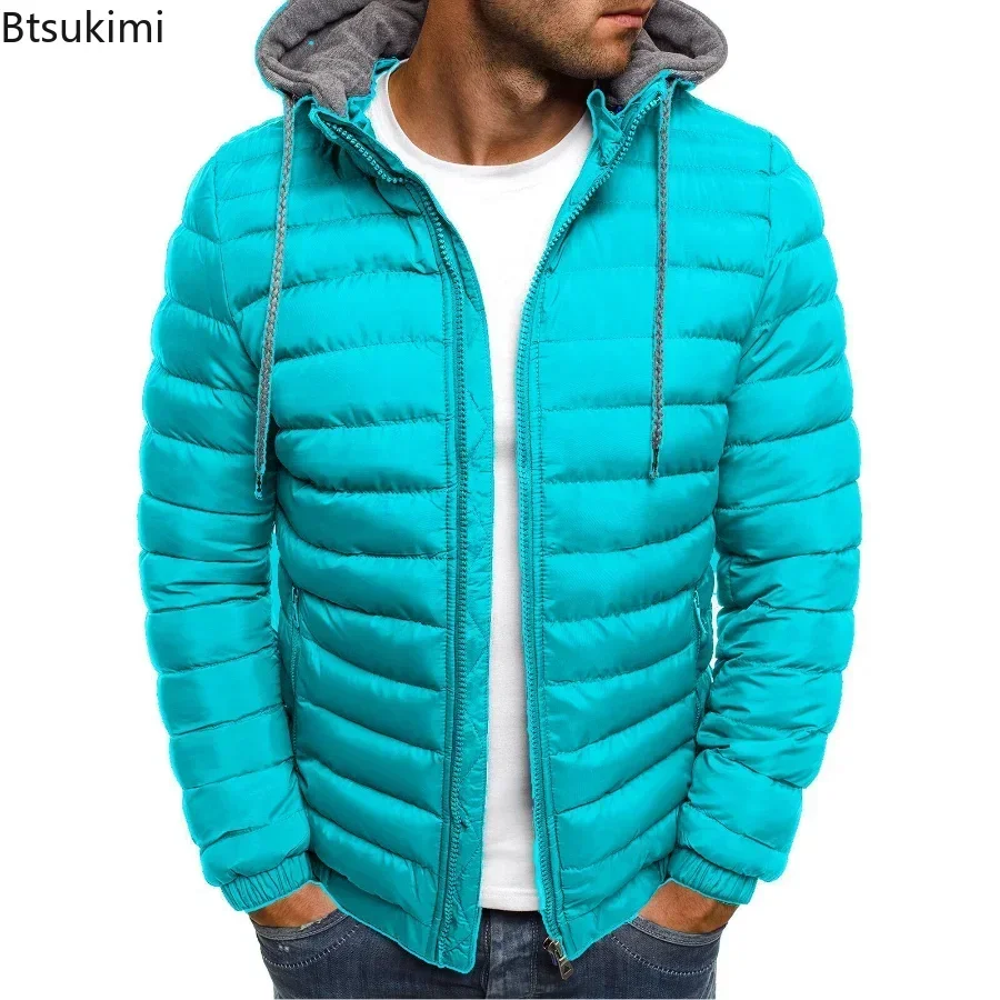 2024 Autumn Winter New Men's Parkas Solid Hooded Jackets Fashion Casual Warm Cotton-padded Coats Trend Street Puffer Jacket Male