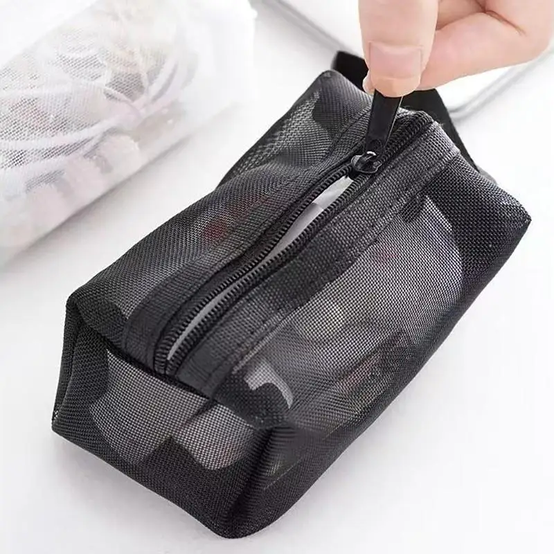Transparent Cosmetic Bag Mesh Organizer Large Capacity Key Bag Square Mini Zipper Coin Purse Universal Multifunction