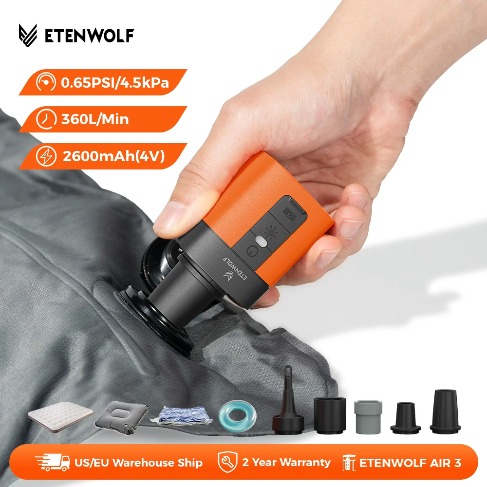 

Электрический воздушный насос ETENWOLF AIR 3, аккумулятор 2600 мАч и легкий портативный насос для кемпинга для надувного матраса, спальные подушечки, поплавки для бассейна