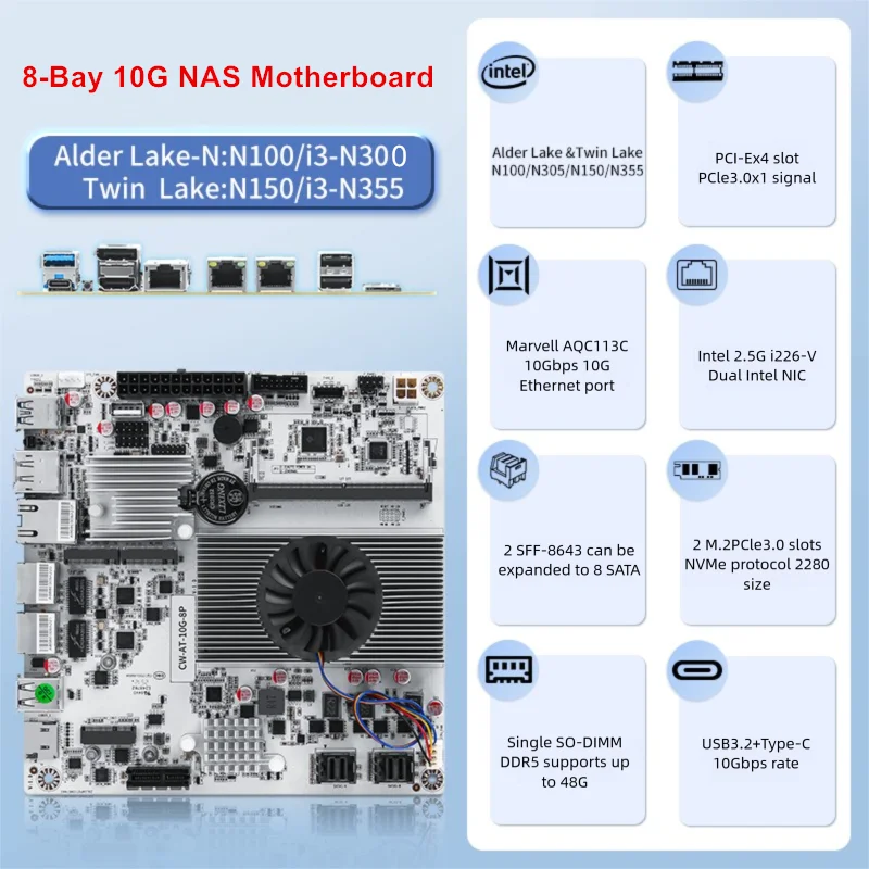 Płyta główna 8-bay 10G NAS Int – Nas Motherboard 8 Sata Mini Itx recenzja i cena