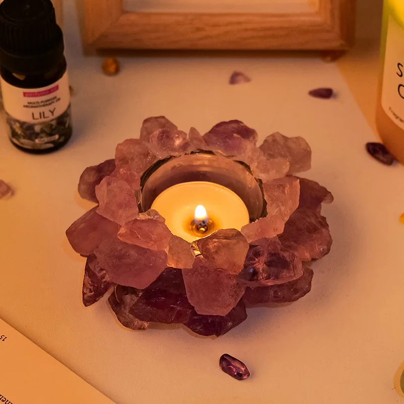 

1pc Natural Crystal Raw Stone Candle Holder Home Office Desktop Decoration Ornament Holiday Ambience Decoration