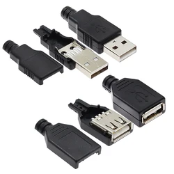 10pcs Type A Male Female USB 4 Pin Plug Socket Connector With Black Plastic Cover Type-A DIY Kits