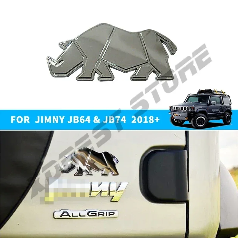 For Suzuki Jimny Rhino Rhinoceros Grille Badge Car Body Emblem 3D ABS Chrome Tail Sticker JB43 JB23 JB64 JB74 JB31 JB33