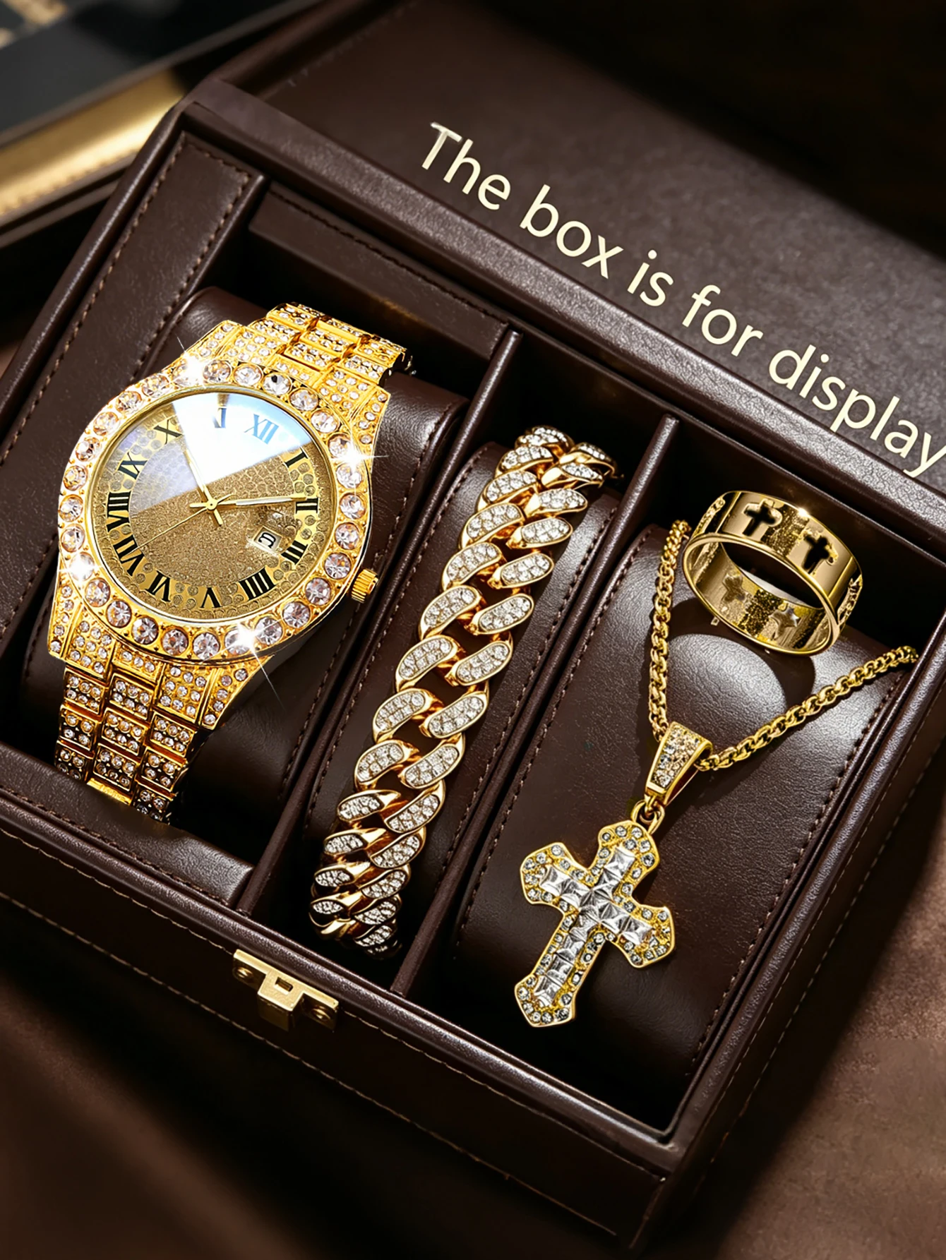 Unisex Steel Band Quartz Watch with Hip Hop Accessory Set Festive Gift Versatile Everyday Goodies No Box Included