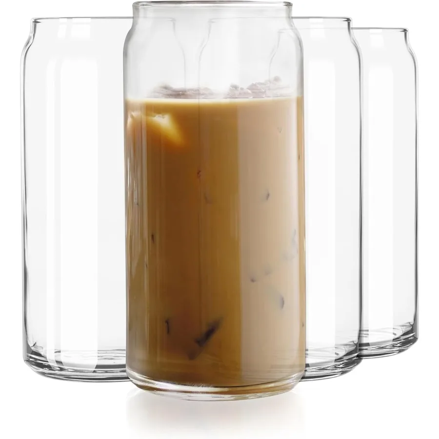 

Classic Can XL Set of Drinking Glasses for Iced Coffee and Beverages 20 Oz Glass Beer Cups Set of 4 Ideal for Cocktails and Ref