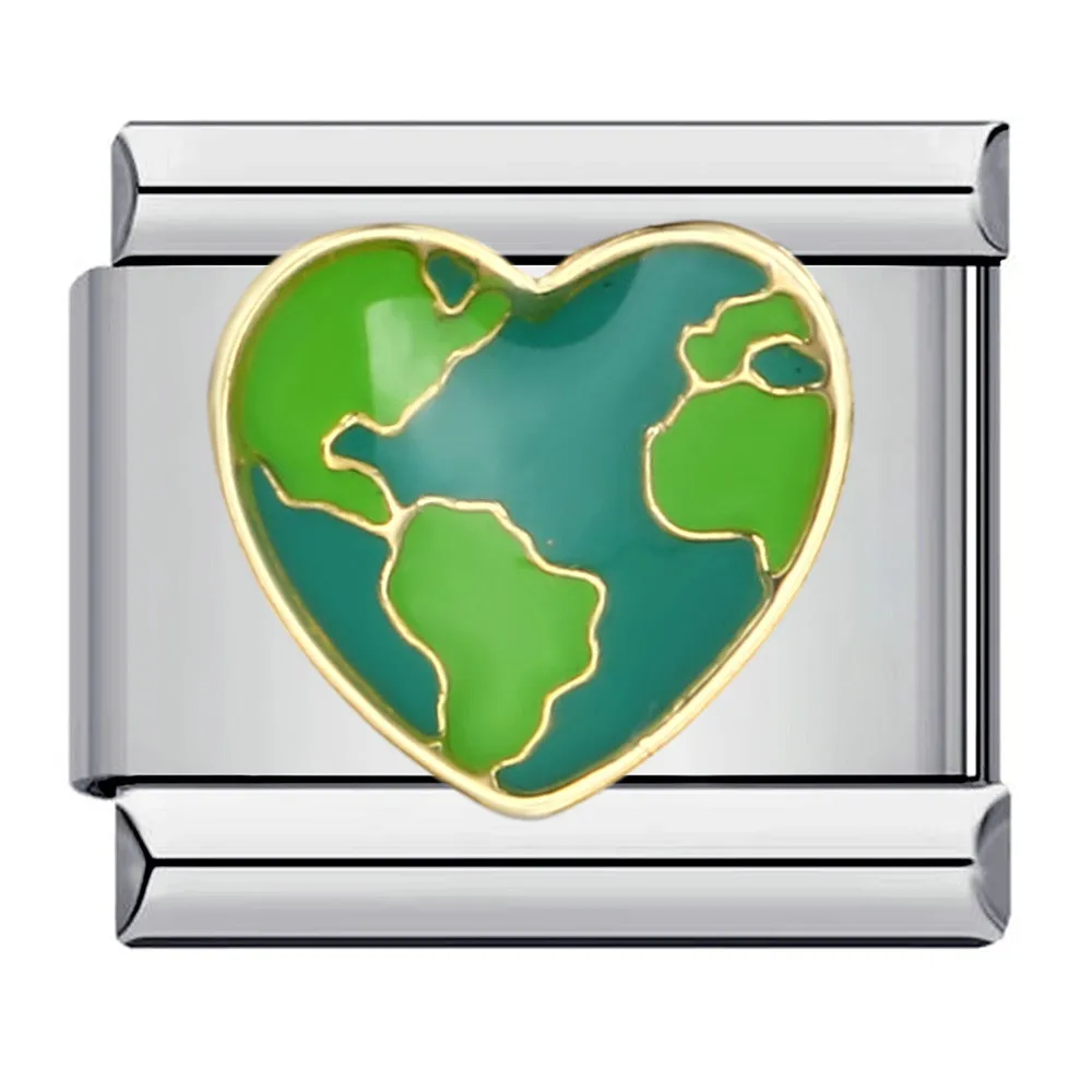 GEMOSA Colorful Rainbow Zirconia Cute Y2k Heart Italian Charm Links Fit 9mm Stainless Steel Bracelet Jewelry DIY Making Jewellry