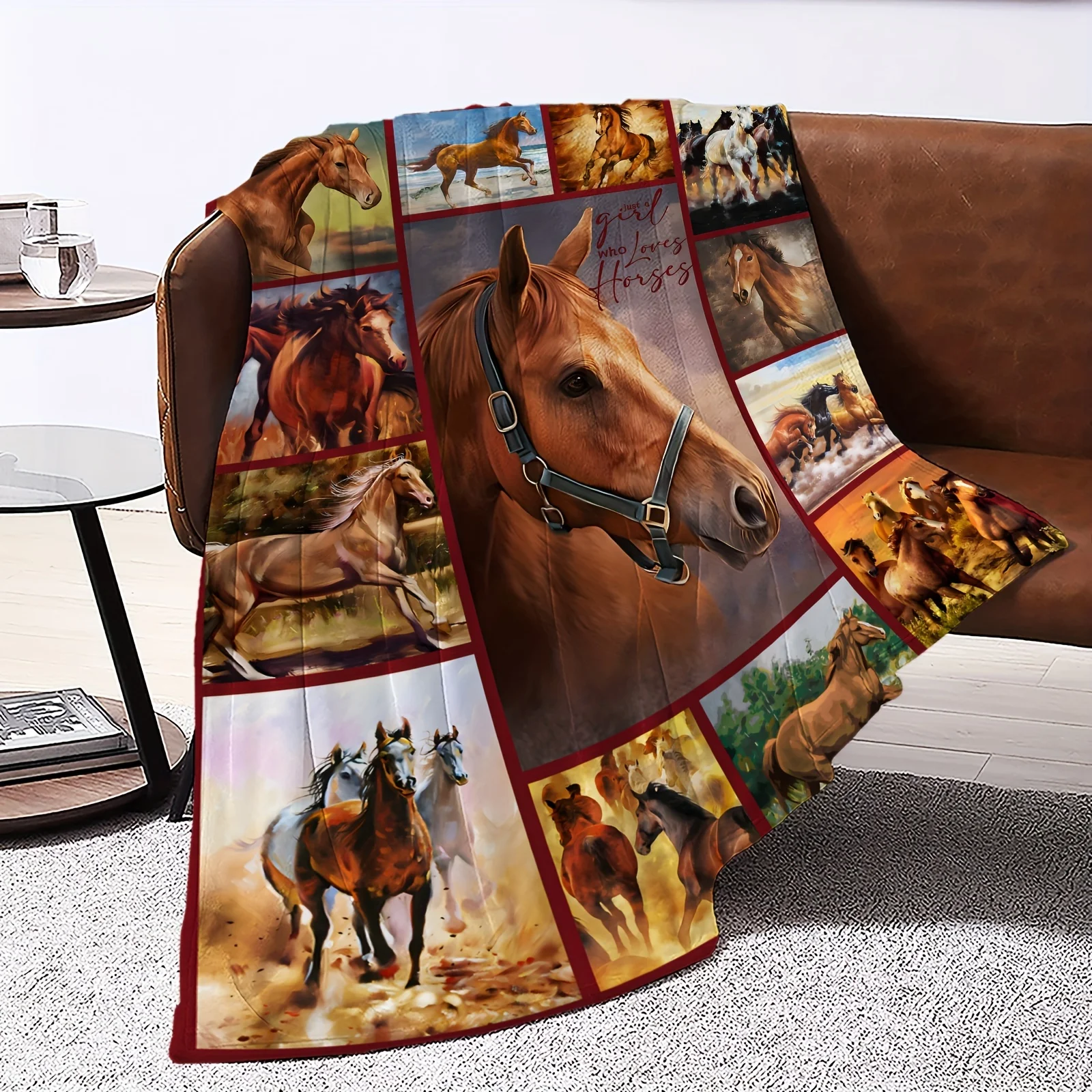 1pc Super Soft Cozy Horse Themed Throw Blanket - Plush Horse Gifts for Girls, Women, Men, and Horse Lovers - Ideal for Sofa