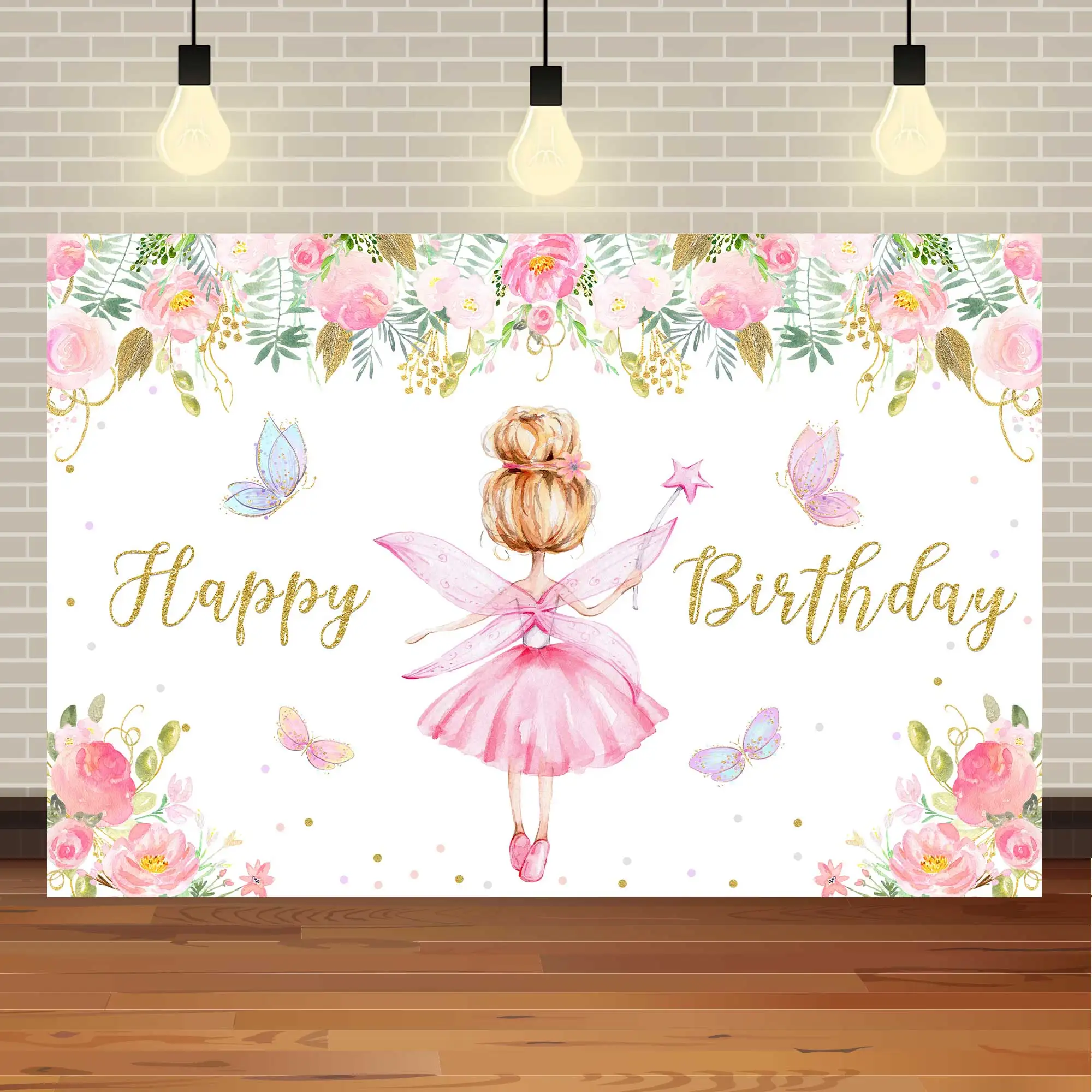 NeoBack Birthday Ballet Dancer Girl Princess Background Golden Pink Baby Shower Party Photo Tutu Backdrop Fairy Photography