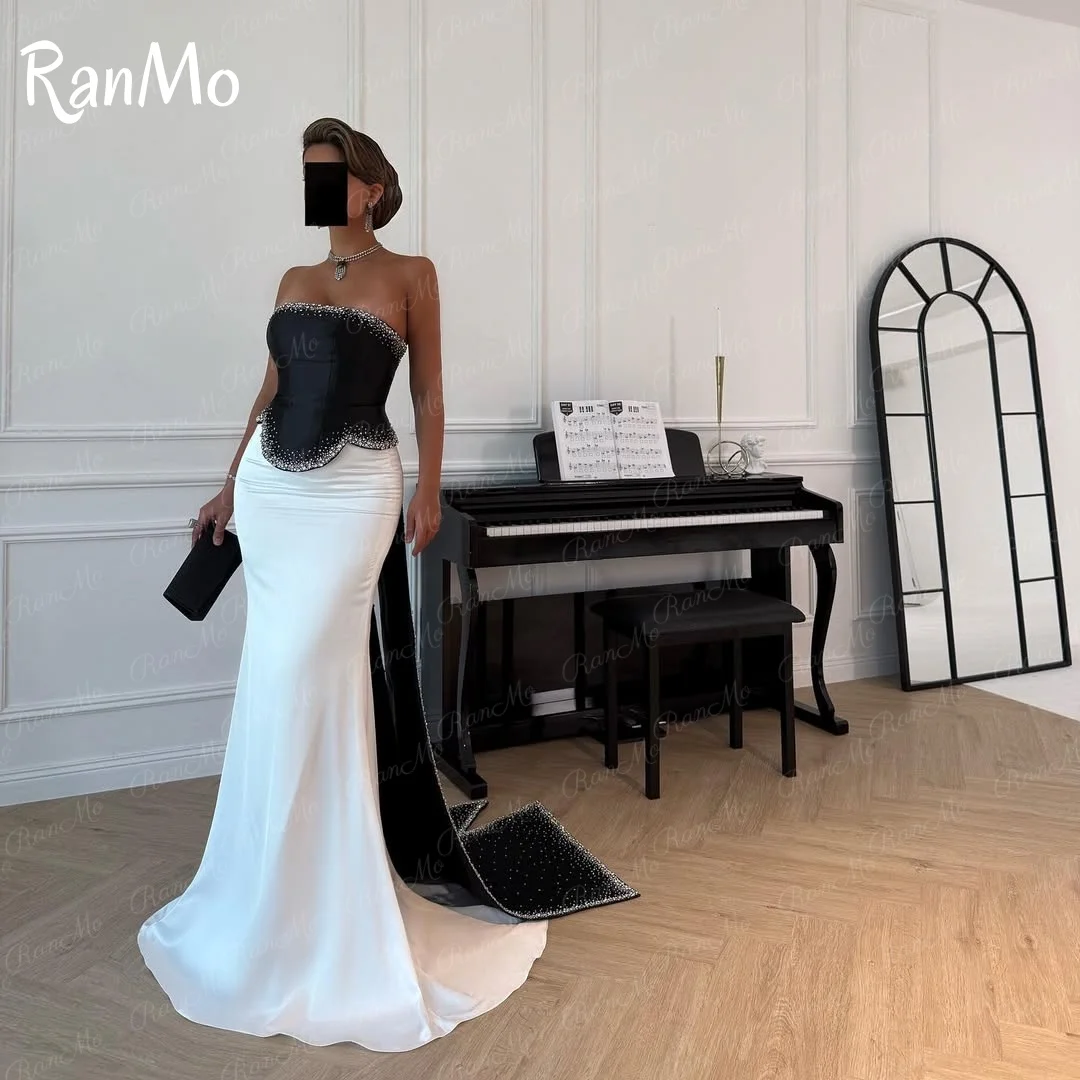Ranmo Изысканное вечернее платье без бретелек без рукавов по индивидуальному заказу, высококачественное атласное платье для выпускного вечера, нежное вечернее платье с кристаллами и бисером