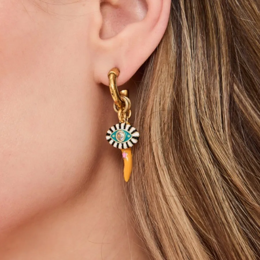 

Stainless Steel Ocean Ocean Coral Starfish Hoop Earrings Trendy Gold Plated Oil Drip Evil Eyes Pendant Earrings Summer Jewelry