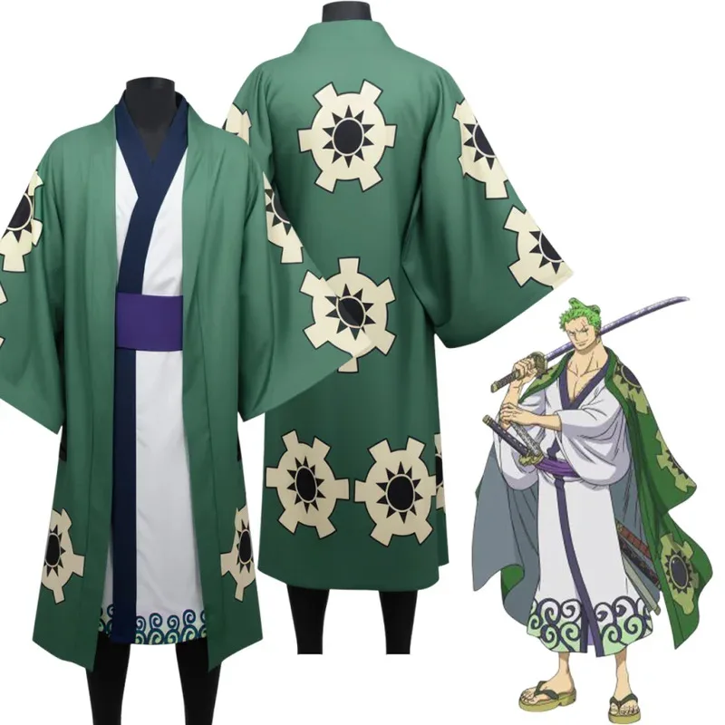 

Anime Zoro Roronoa Cosplay Costume Green Cloak Outfit Kimono Wano Country Halloween Carnival Party Wear for Women & Men