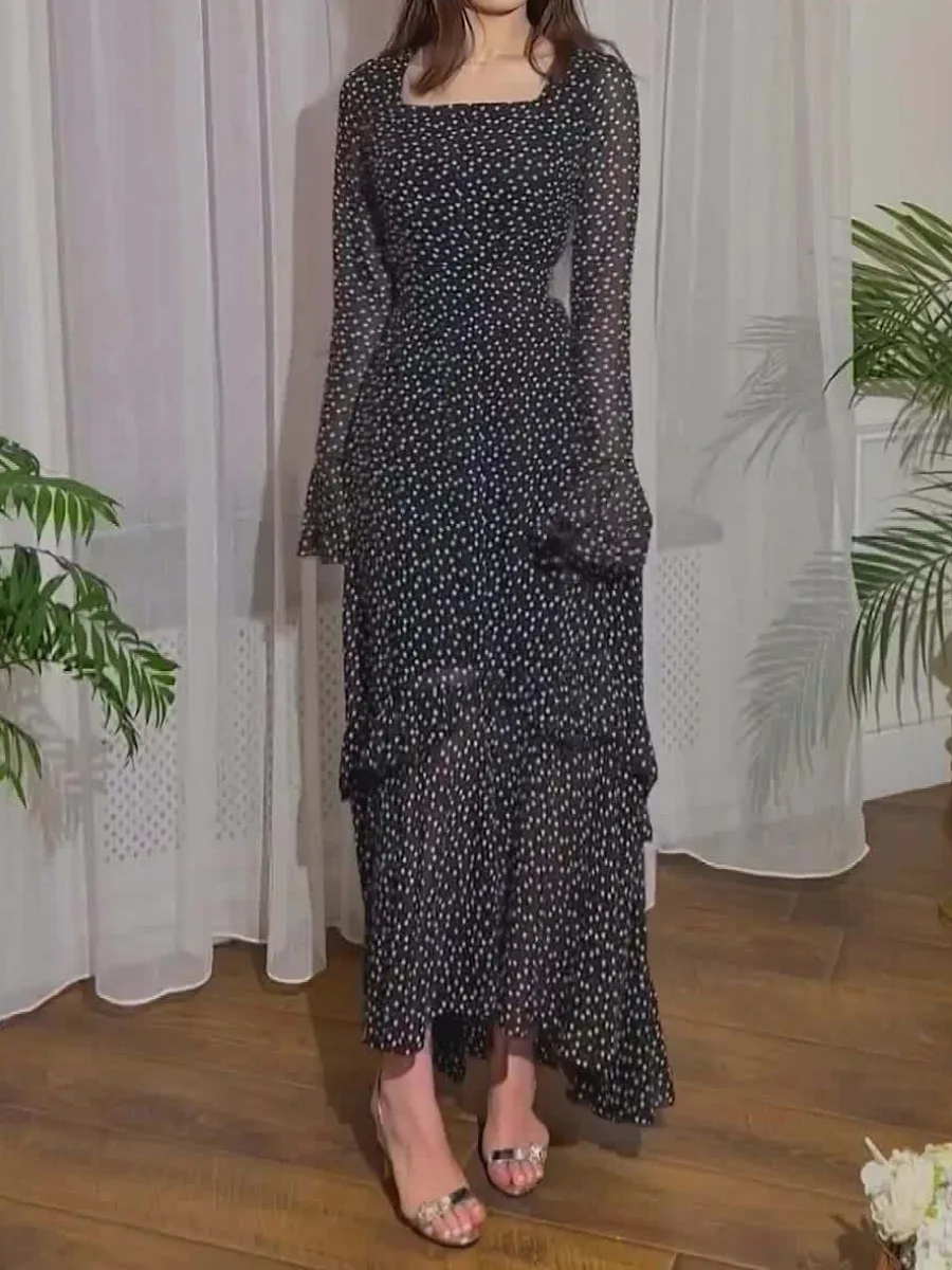 Robe de soirée musulmane Eid pour femmes, robe longue en mousseline de soie, ceinture, pois, Ramadan, caftan marocain, robe éducative, robe Jalabiya