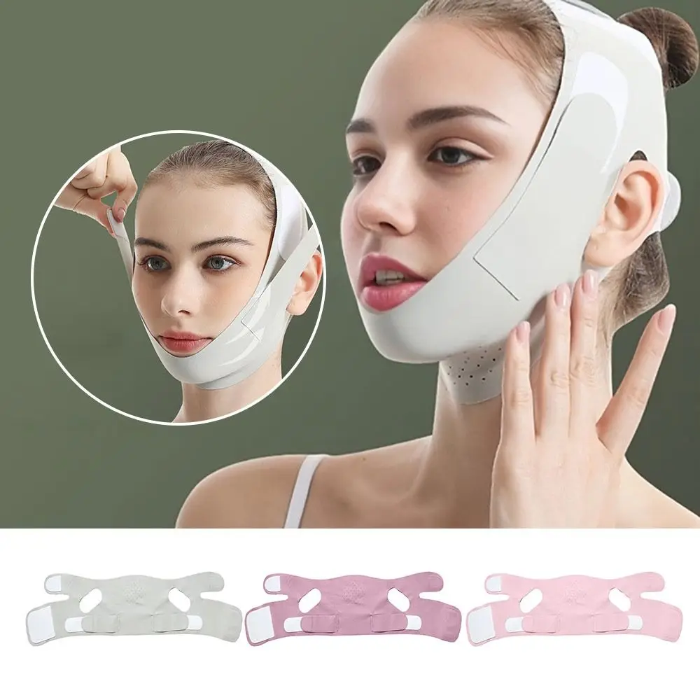 Portable Adjustable Face Lifting Belt Resuable V Shaped Facial Lifting Strap Cooling Breathable Chin Up Mask for Women