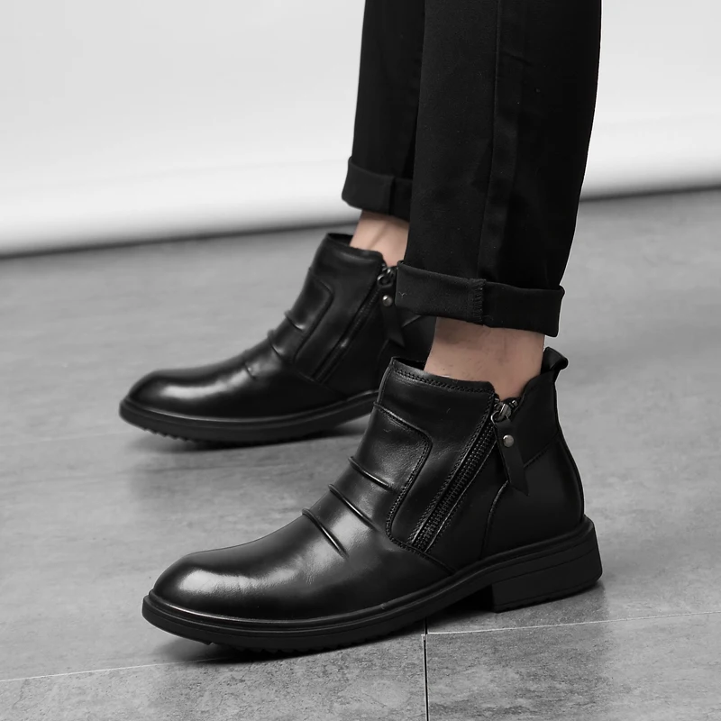 Botas de nieve con forro térmico y puño extendido, zapatos de vestir de negocios para defensa extrema en el clima frío, botines para hombre