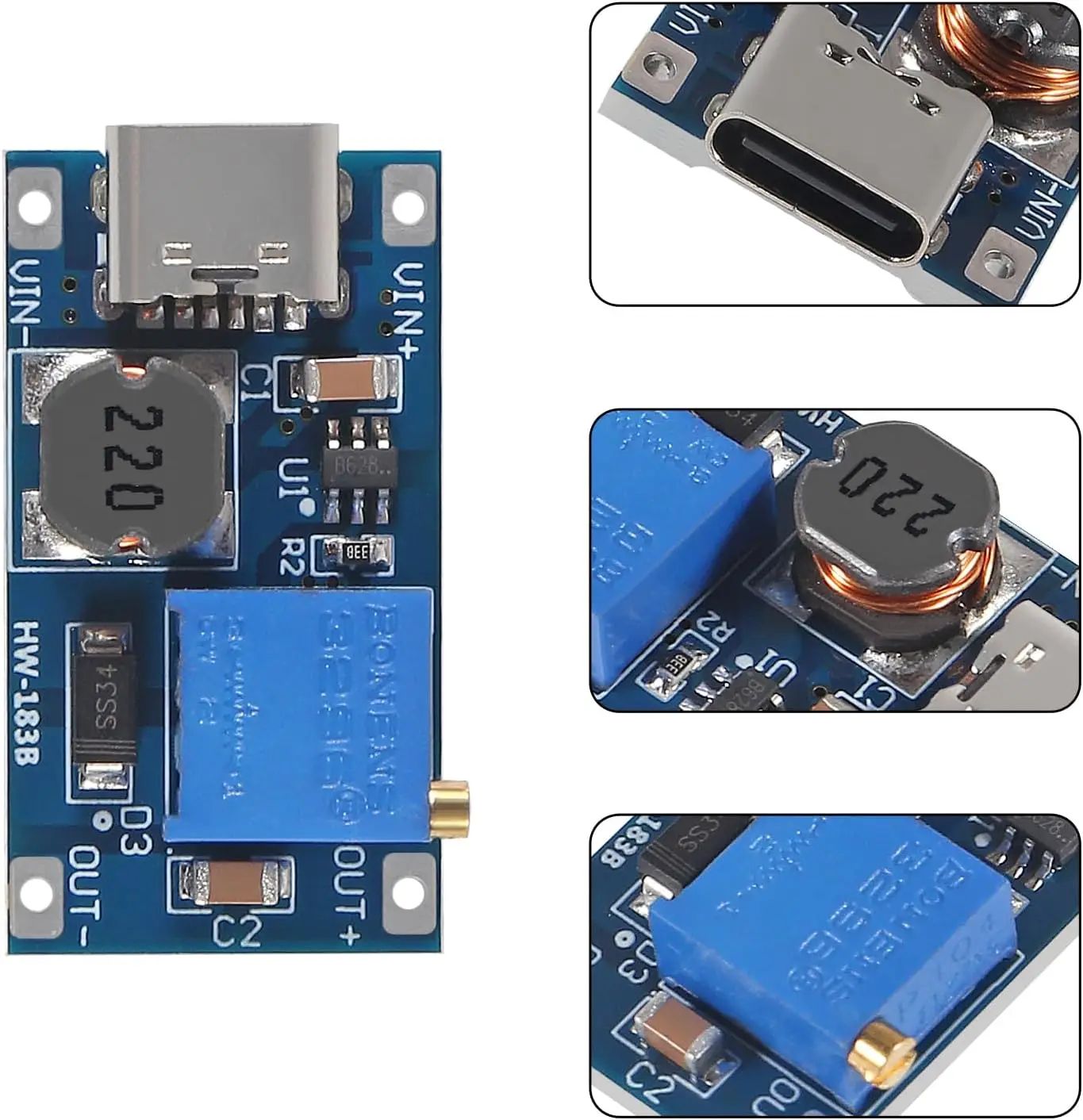 10pcs Type-C MT3608 DC-DC Boost Converter 2A Adjustable Module Voltage Regulator Board Input Voltage 2 Volt-24 Volt to 5 Volt 28