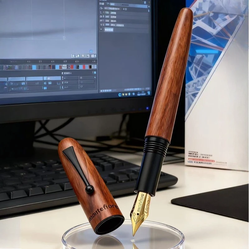 Benovel Wooden Fountain Pen Montefiore Gold/Silver Blade 0.5F Nib Ink Pens Luxury Office Gift Choice Perfect for Handwriting