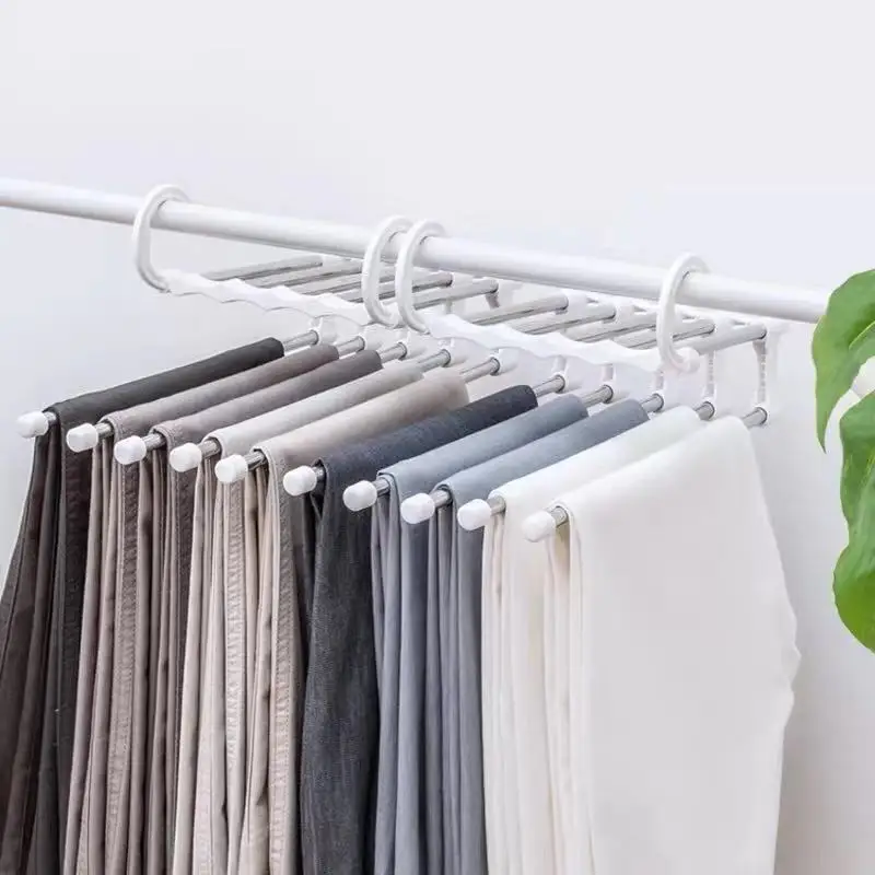 5 in 1 Trouser Rack Hangers Stainless Steel Folding Pant Rack Tie Hanger Shelves Bedroom Closet Organizer Wardrobe Storage