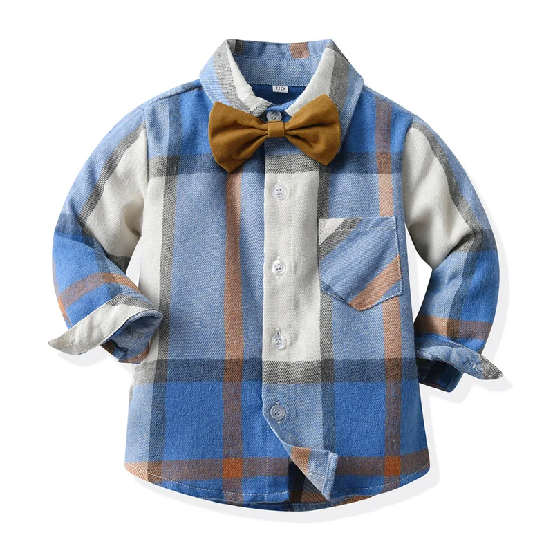 top and top Toddler Kids Boys Gentleman Clothing Sets Long Sleeve Plaid Bowtie Shirts+Suspenders Pants Outfits for Christmas