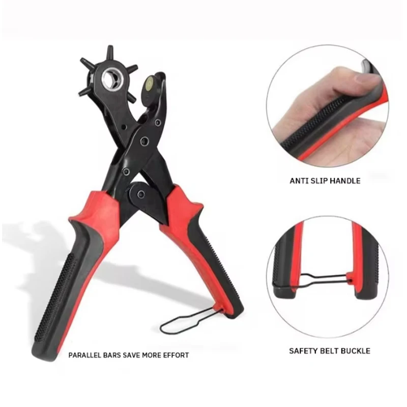 Perforateur de ceinture multifonctionnel à 6 trous ronds, pour bagages, produits en plastique, cuir, papier, carte, poinçon, pince