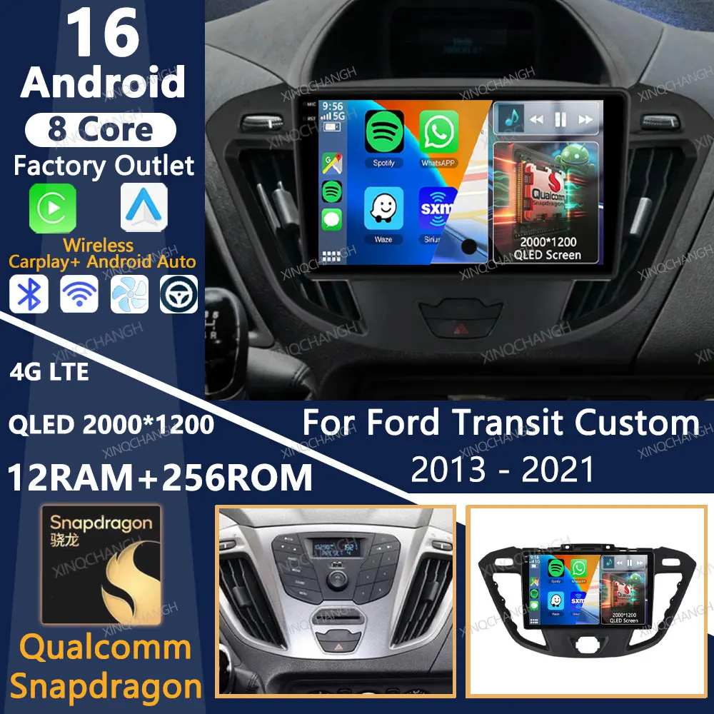Android 16 Car Radio For Ford Transit Custom 2013 - 2021 Head Unit Carplay Auto GPS Multimedia Video Player BT 4G WIFI QLED 2DIN