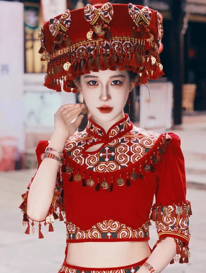 Chinese  Hmongb Women's Performance Dance Costume Set