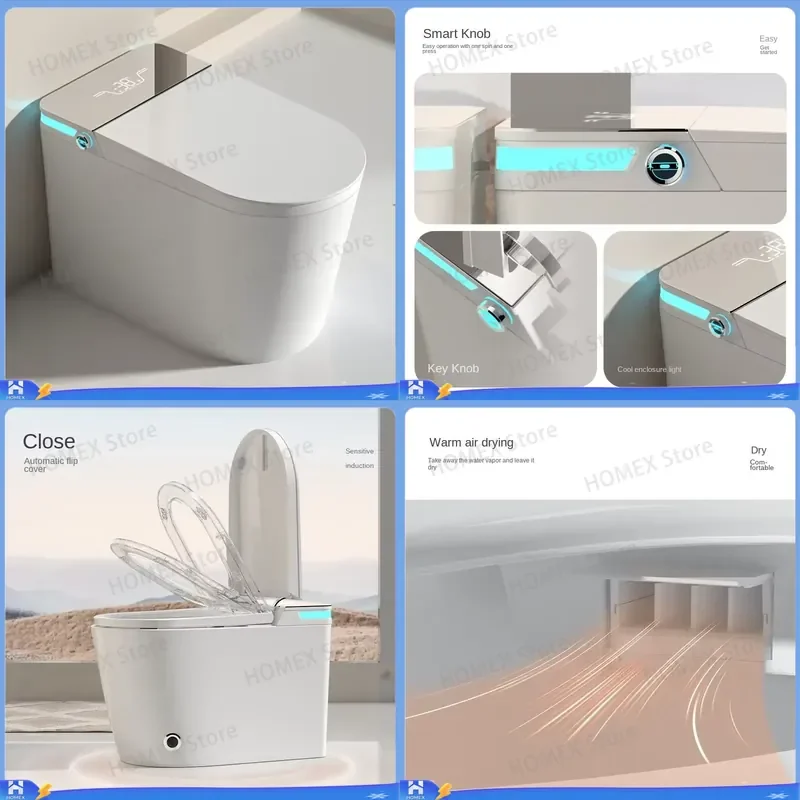 Smart Toilet Bidet Tankless One Piece Automatic Flush Remote Control Digital Display Floor Mounted S Trap Bathroom Sanitary