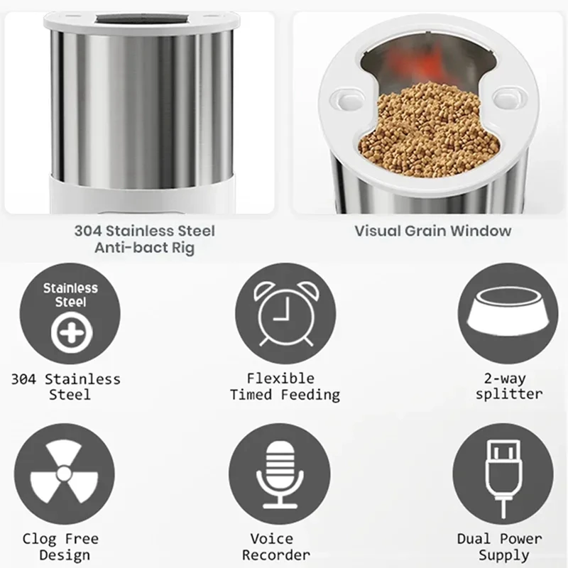 

4.5L Automatic Cats Dispenser Smart Cat Dog Food Feeder Single/Dual Stainless Steel Bowls Pets Feeding For Dry Foods