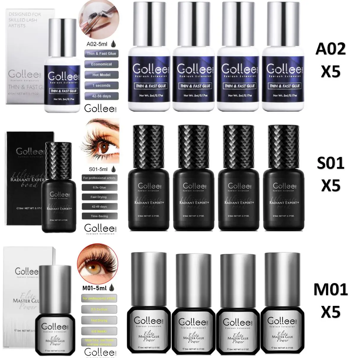 15 Uds Gollee sin quemar 0,5-1s extensión de pestañas de secado rápido Gule impermeable fuerte pestañas postizas adhesivas suministro de herramientas de pestañas