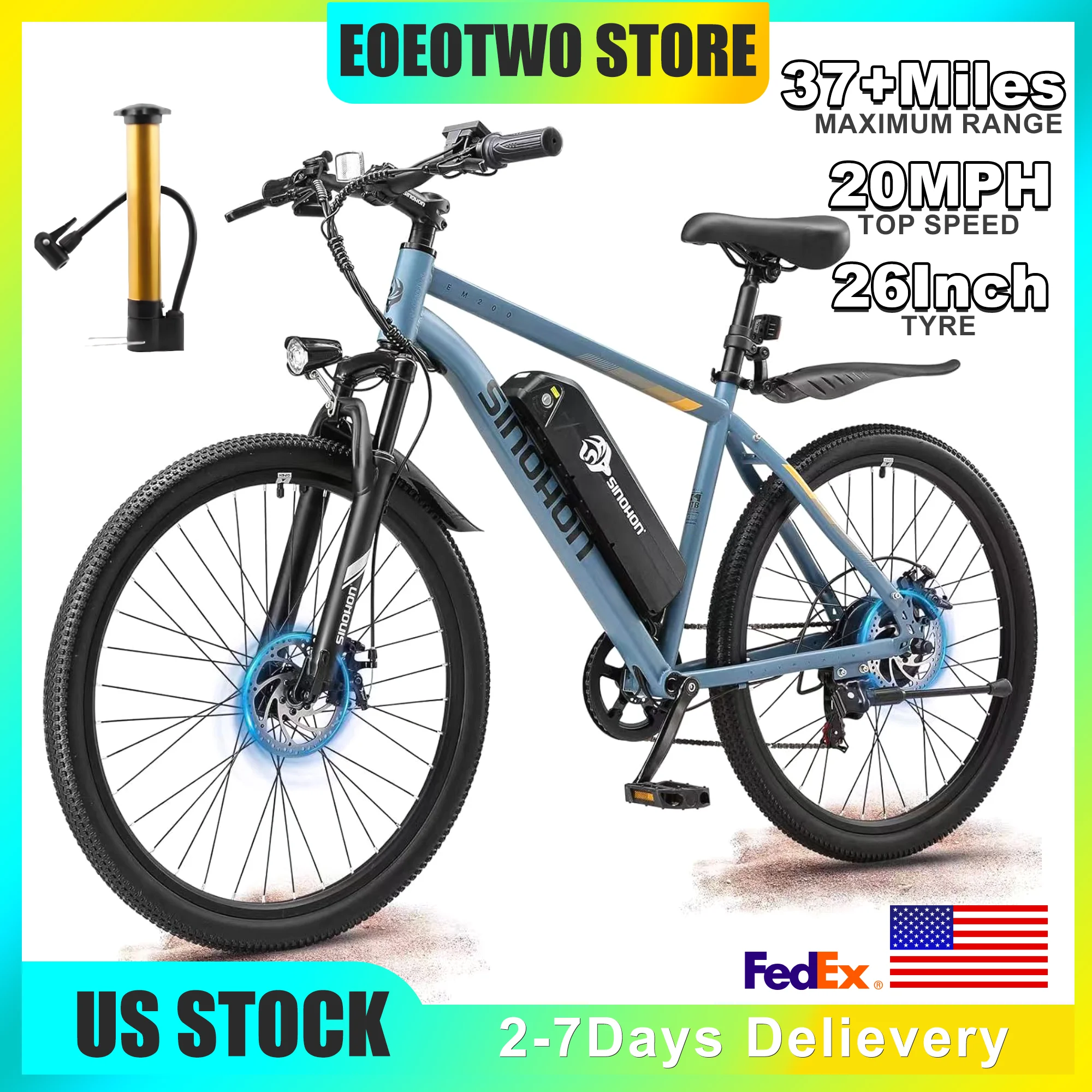 

Электрический велосипед для взрослых, 26-дюймовый электрический горный велосипед с 7-скоростным двигателем, пиковый двигатель мощностью 500 Вт, максимальная скорость 20 миль в час, электронный велосипед диапазона 37+ миль