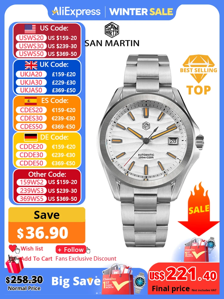 San martin 39mm gaada moda masculina vestido relógio laranja luminoso nh35 relógios de negócios mecânicos automáticos à prova dwaterproof água