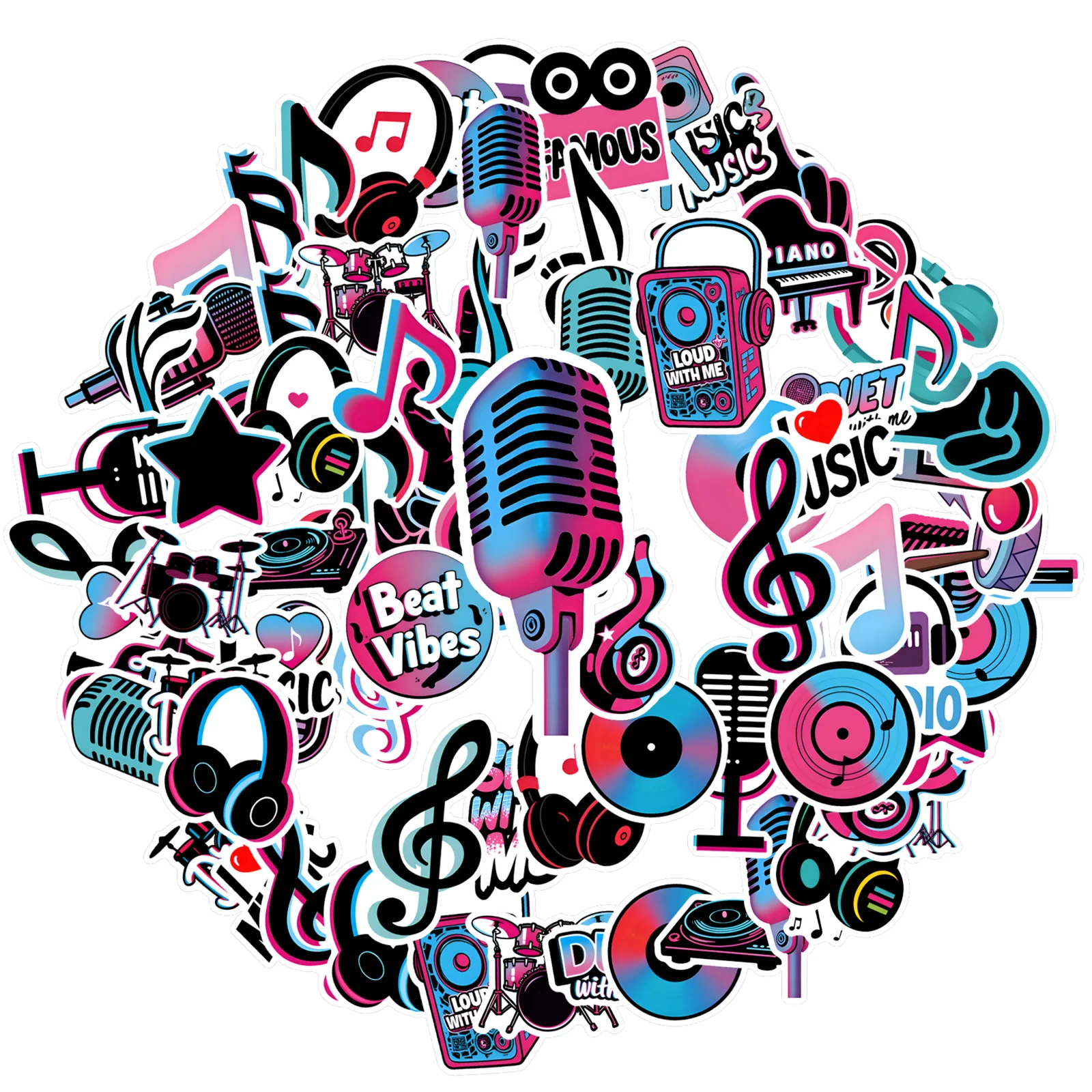 35pcs-50pcs Vibrant Instruments Stickers Fun Notes Instrument Stickers DIY Stickers For Notebook Luggage Mobile Phone Cup