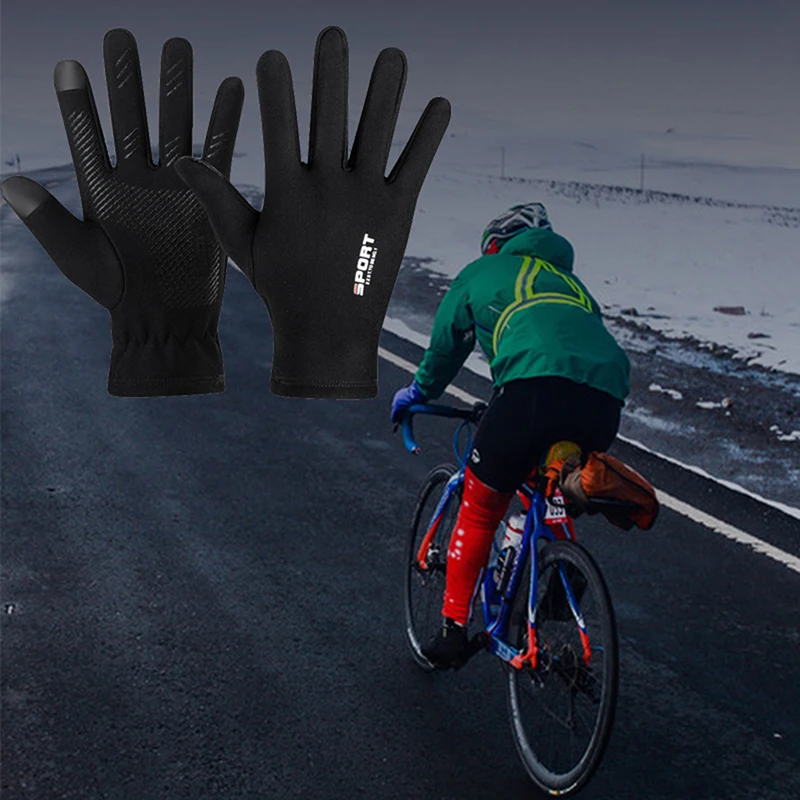 Winter Outdoor Running Skiing Mitten Men Women Cycling Thermal Fleece Cold Wind Waterproof Touch Screen Bicycle Warm Gloves