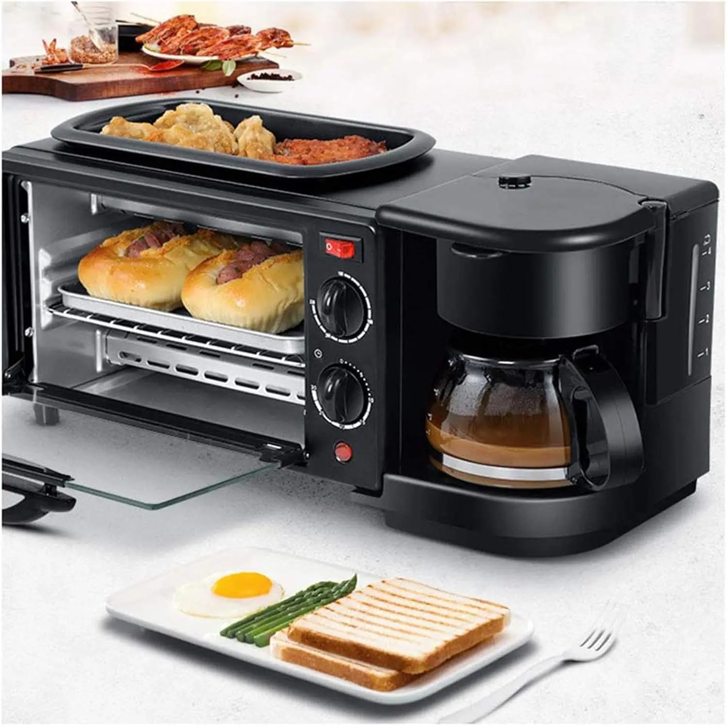 เครื่องทําอาหารเช้ามัลติฟังก์ชั่นพร้อมเครื่องปิ้งขนมปังขนาดเล็กเตาอบไฟฟ้า, สถานีเครื่องทําอาหารเช้า 3 ใน 1, เครื่องทําแซนด์วิชไข่อาหารเช้า (B