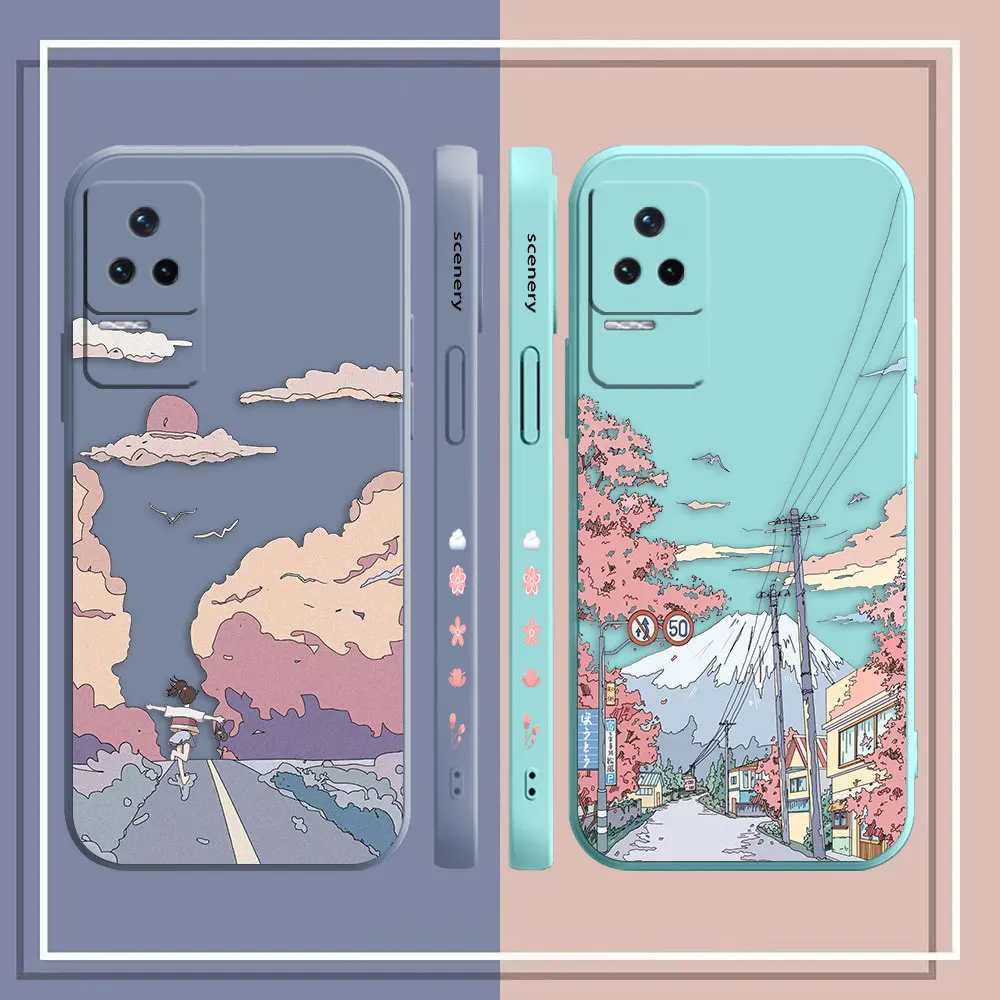 Sunset Cherry Blossoms Country Road Phone Case For Redmi K60 K40S K40 K30 K30S K20 12C 12 10C 10 9A Pro 4G 5G Gaming Case Fundas