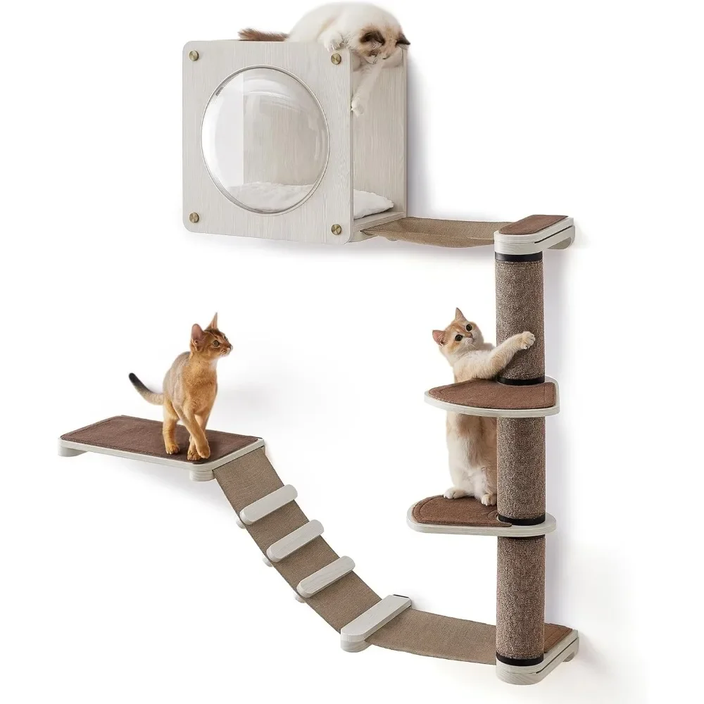 Set of 5 Wall-Mounted Cat Shelf & Hammock - Quick Assembly & Expandable Cat Furniture