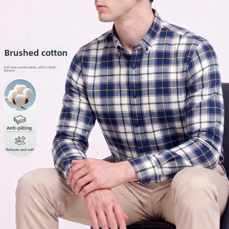 100% Cotton Brushed Plaid Long Sleeve Shirt – Soft Flannel Casual Button-Down for Outdoor & Daily Wear - 24 Color