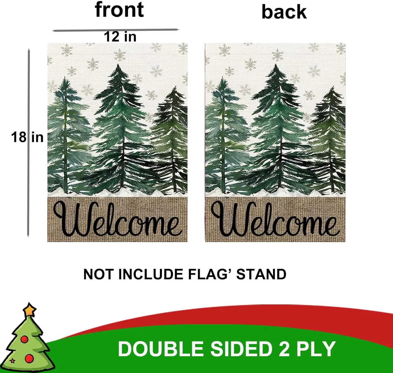 Welcome Winter Christmas Tree Garden Flags 12x18 Double Sided- Small Xmas Snowflakes Pine Forest Burlap Yard Flag for Holida xxl