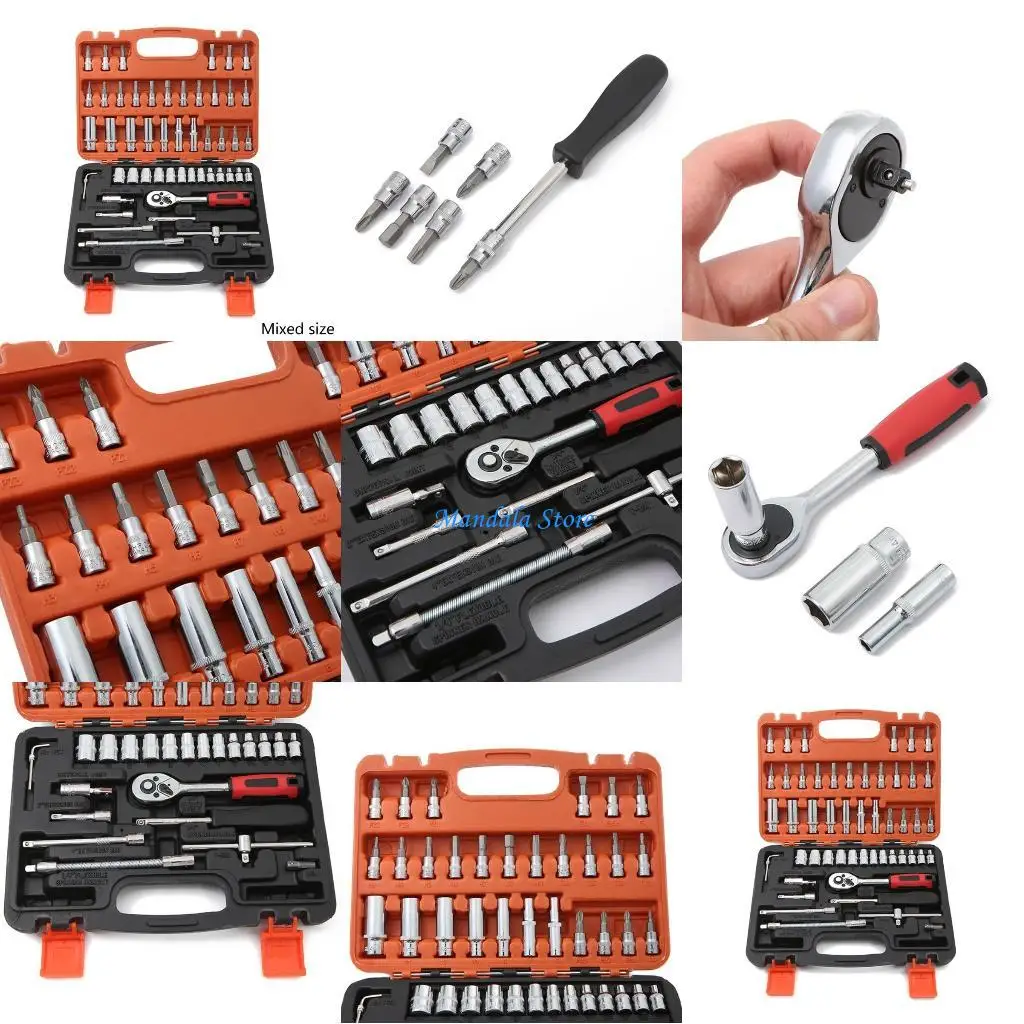 

U2JC Wrench Hand Tool Set Ratchet Wrench Socket Auto Mechanical Garage Fix Tool Box