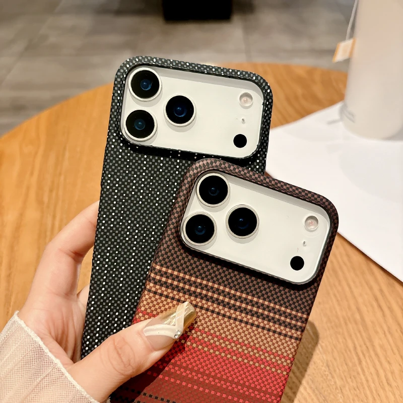 For Magsafe Magnetic Ultra Thin Carbon Fiber Textured Hard Phone Case For iPhone 18 17 Pro Max 15 14 13 12 16 Pro Max Back Cover view 5